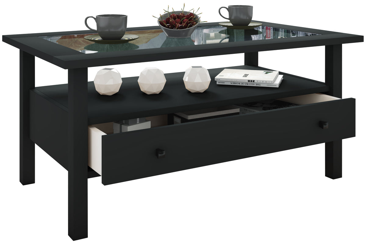 Soffbord med glasskiva Lingis L, svart