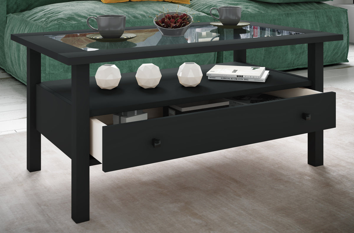 Soffbord med glasskiva Lingis L, svart