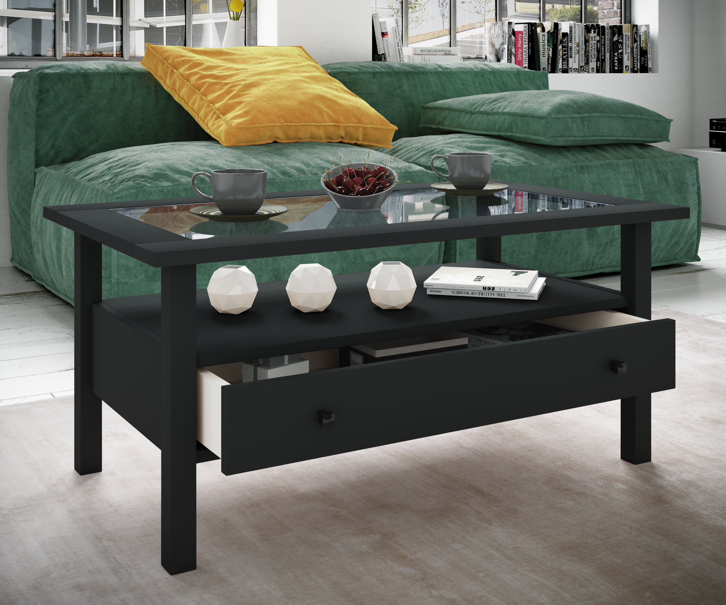 Sohvapöytä Lasilevyllä Lingis L, musta