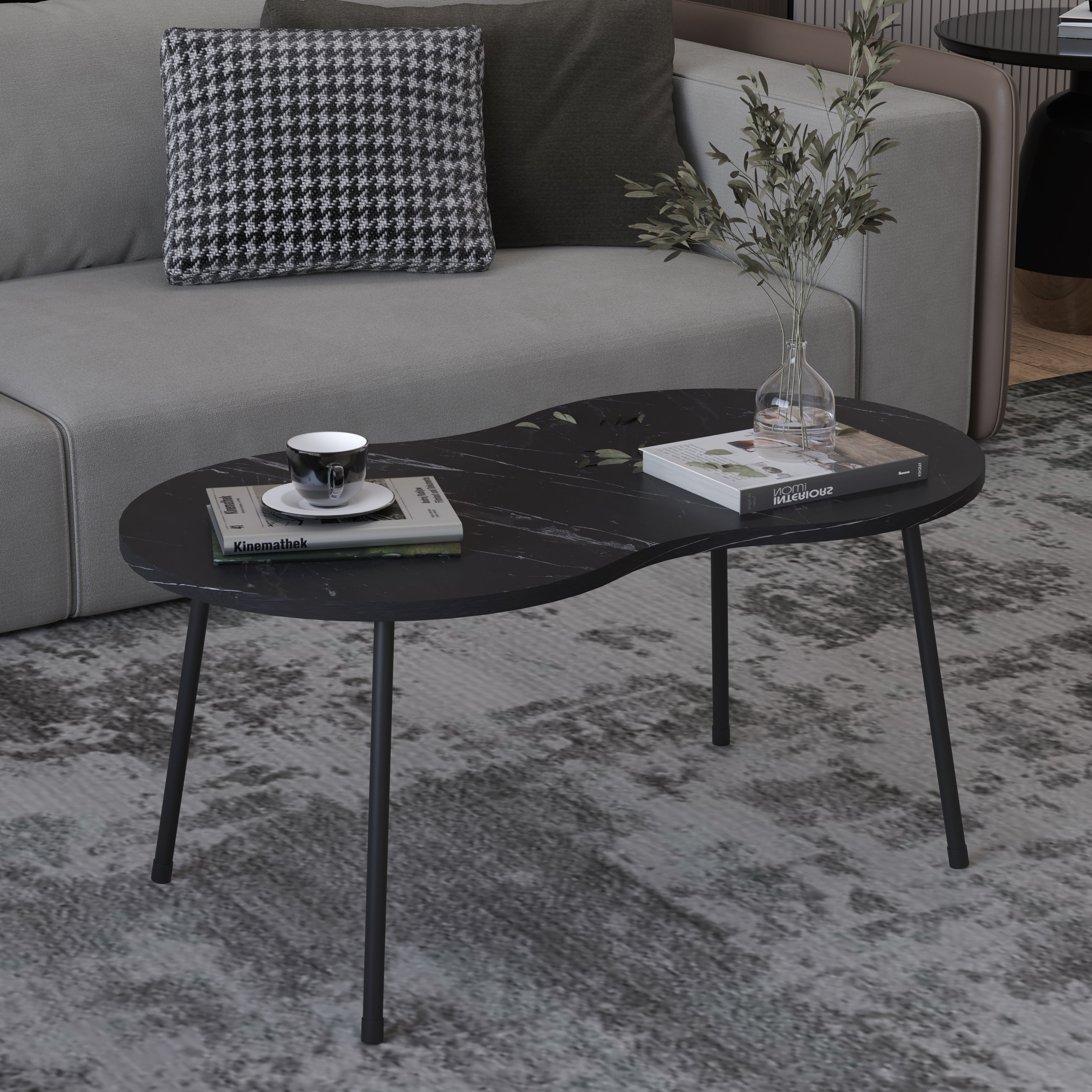 Sohvapöytä Mirola Marmorikuosilla, musta