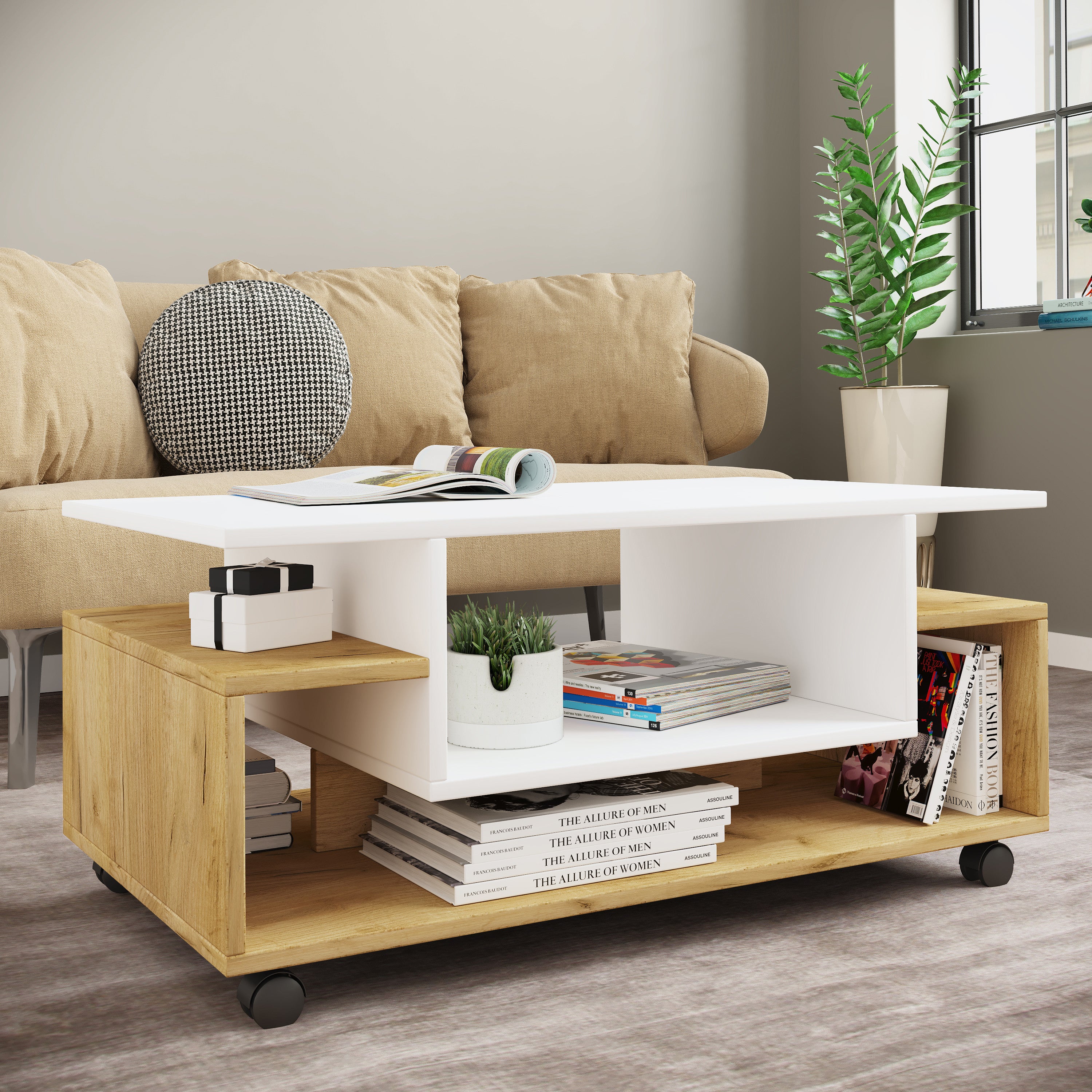 Sohvapöytä Nilda, valkoinen / puu