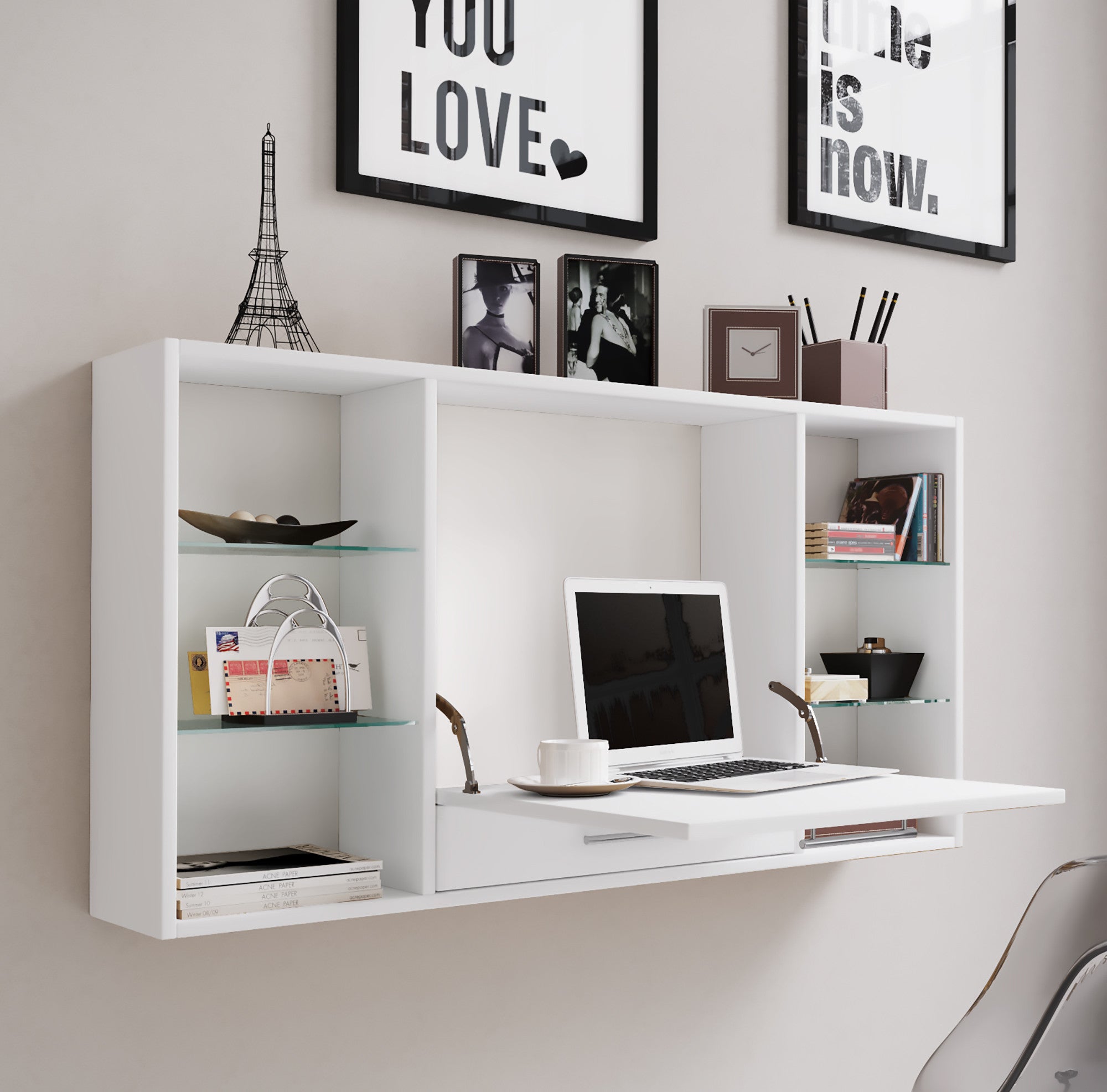 Työpöytä seinään asennettava Teala, valkoinen