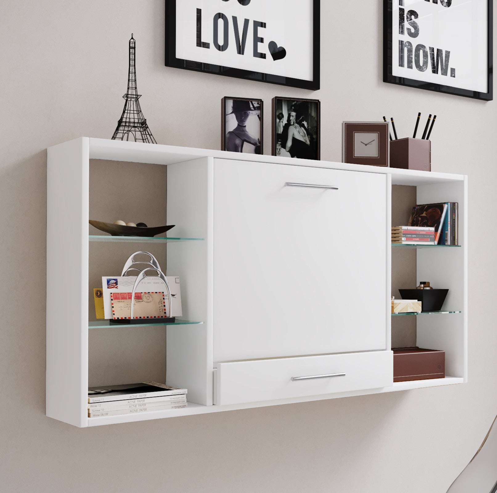 Työpöytä seinään asennettava Teala, valkoinen