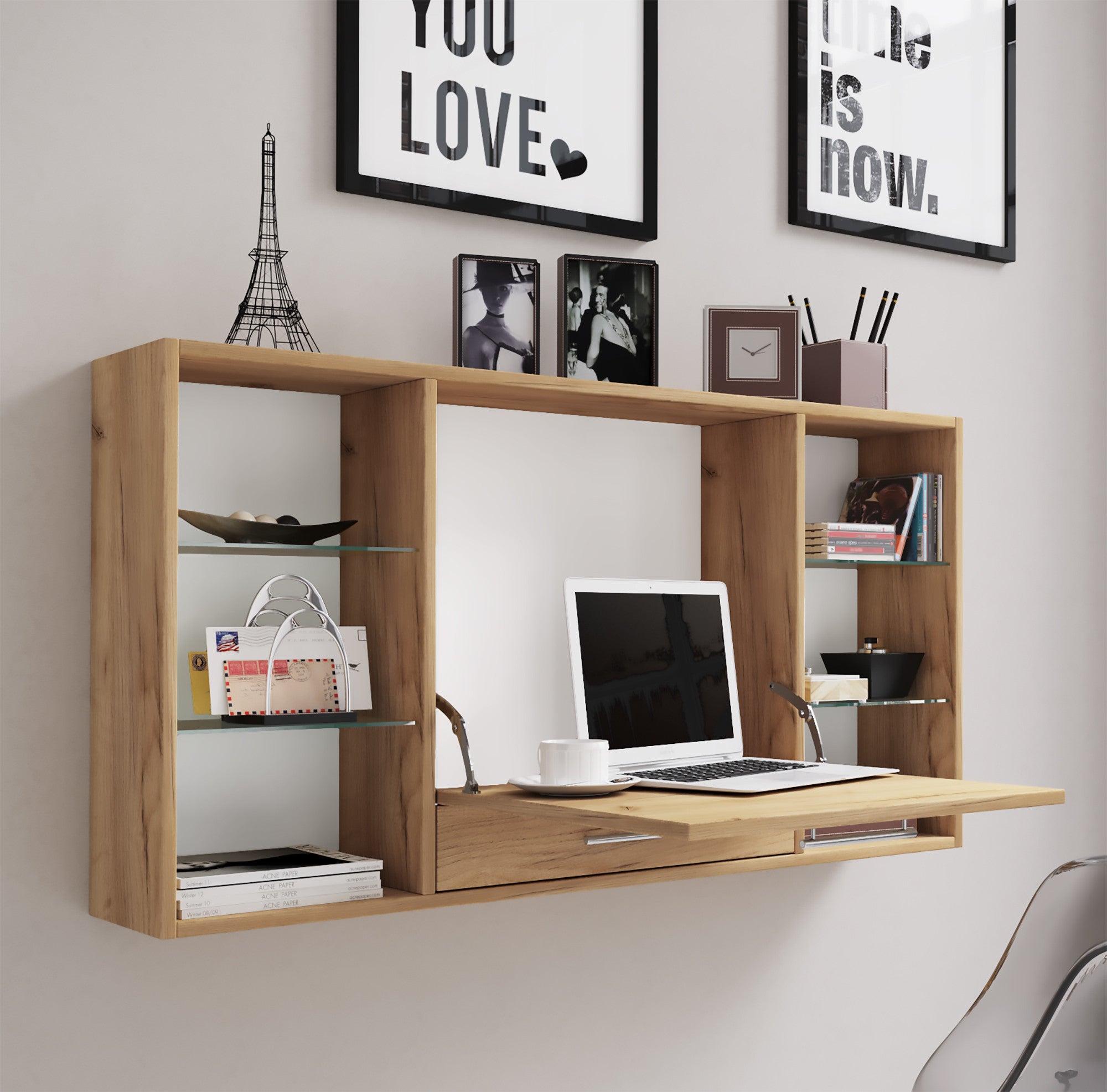 Työpöytä seinään asennettava Teala, puu