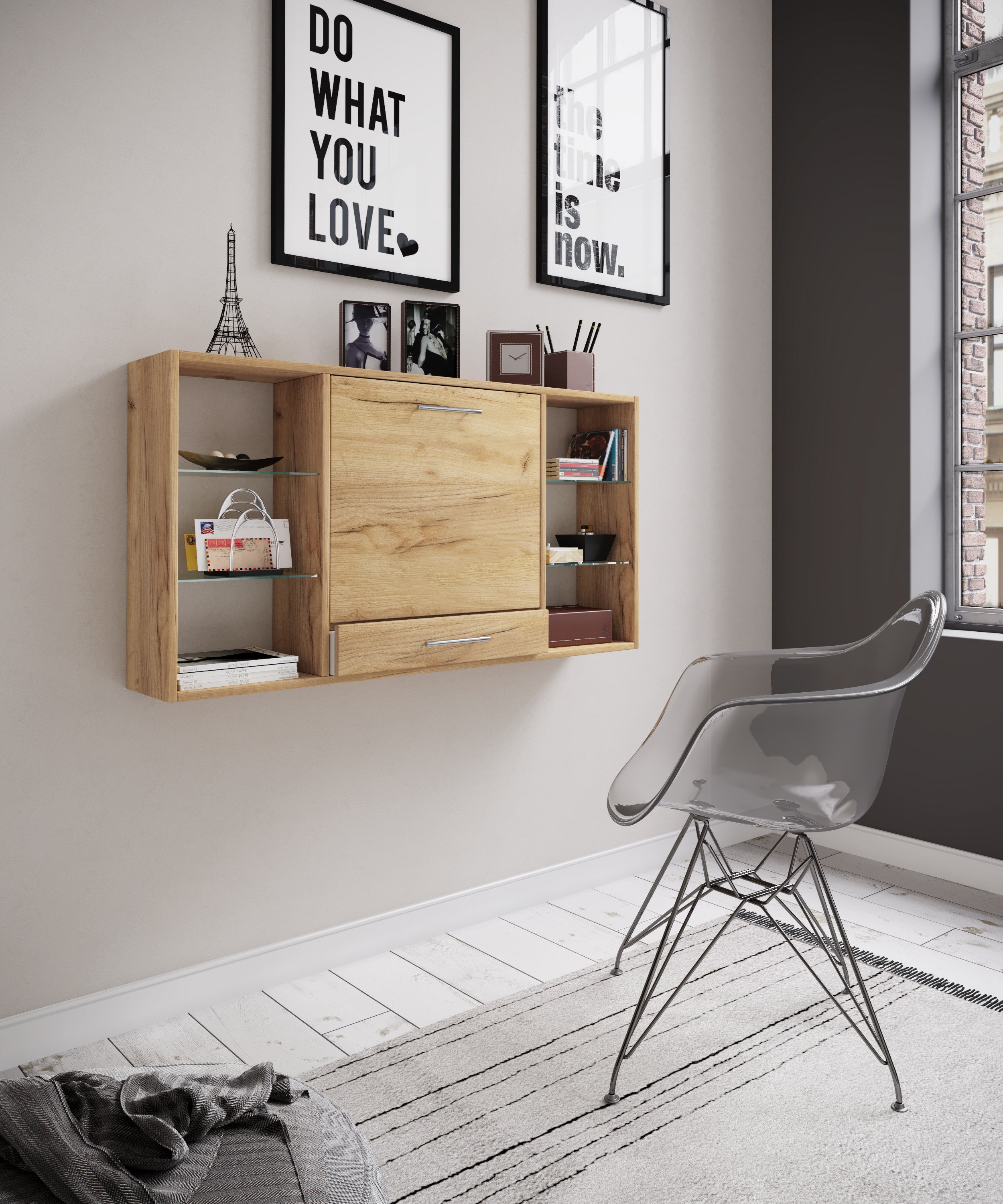 Työpöytä seinään asennettava Teala, puu