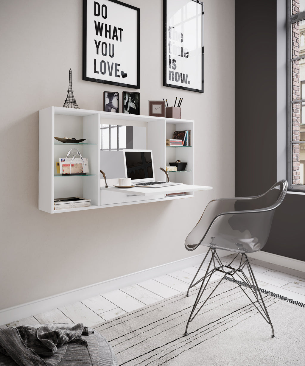 Monikäyttöinen työpöytä / meikkipöytä seinälle Teala Mirror, puu