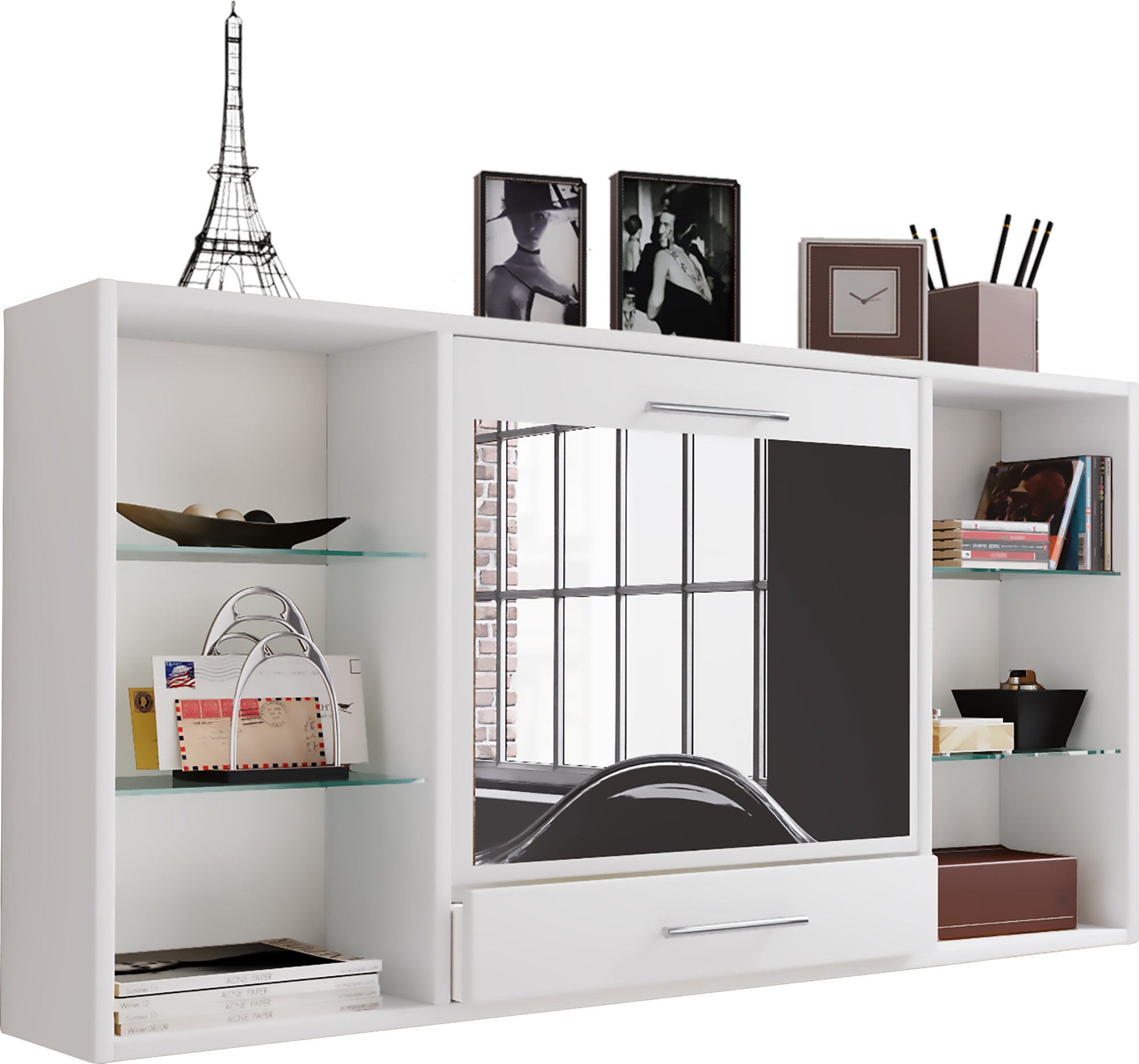 Monikäyttöinen työpöytä / meikkipöytä seinälle Teala Mirror, puu