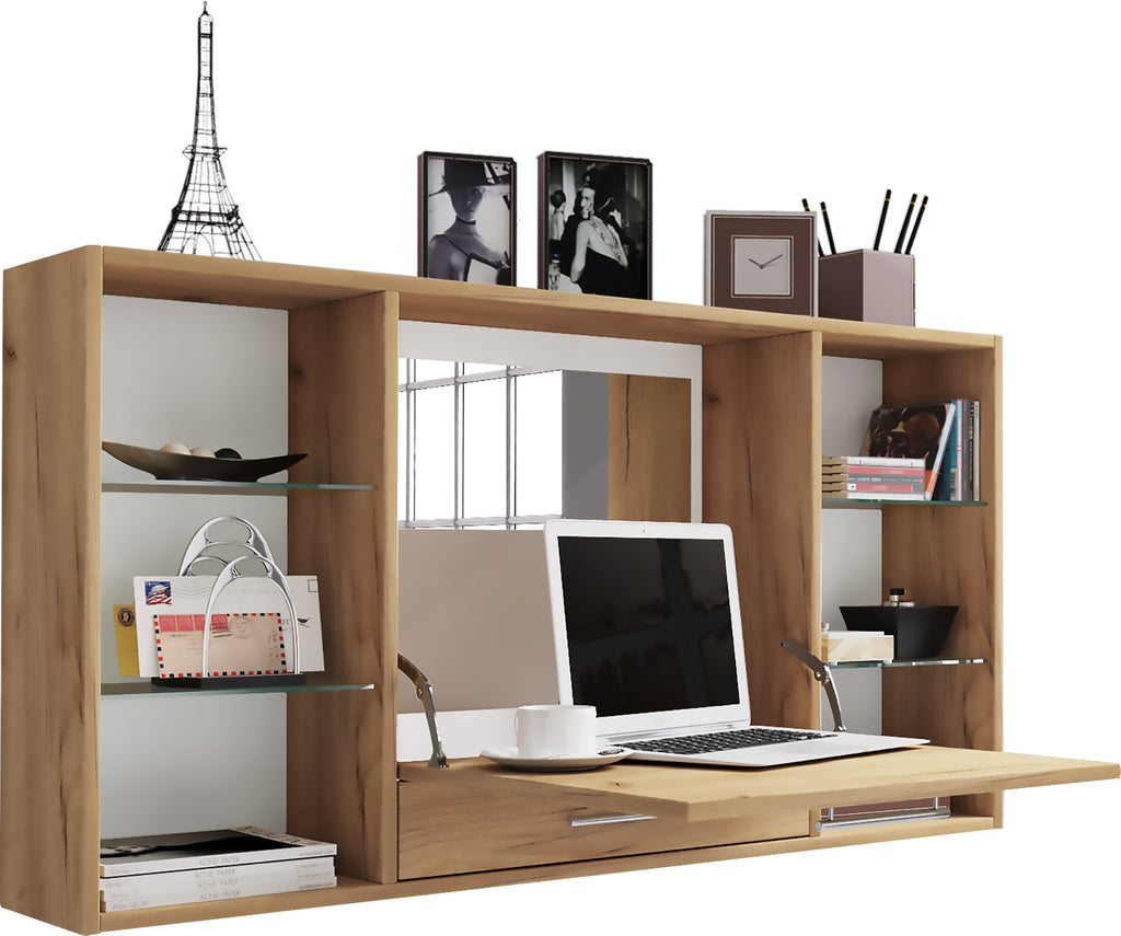 Monikäyttöinen työpöytä / meikkipöytä seinälle Teala Mirror, puu