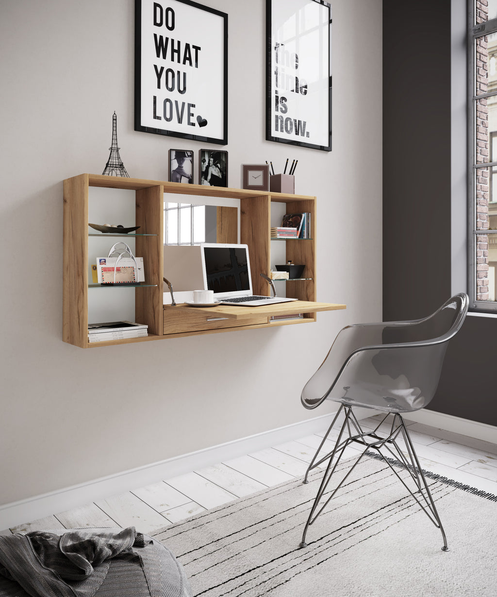 Monikäyttöinen työpöytä / meikkipöytä seinälle Teala Mirror, puu