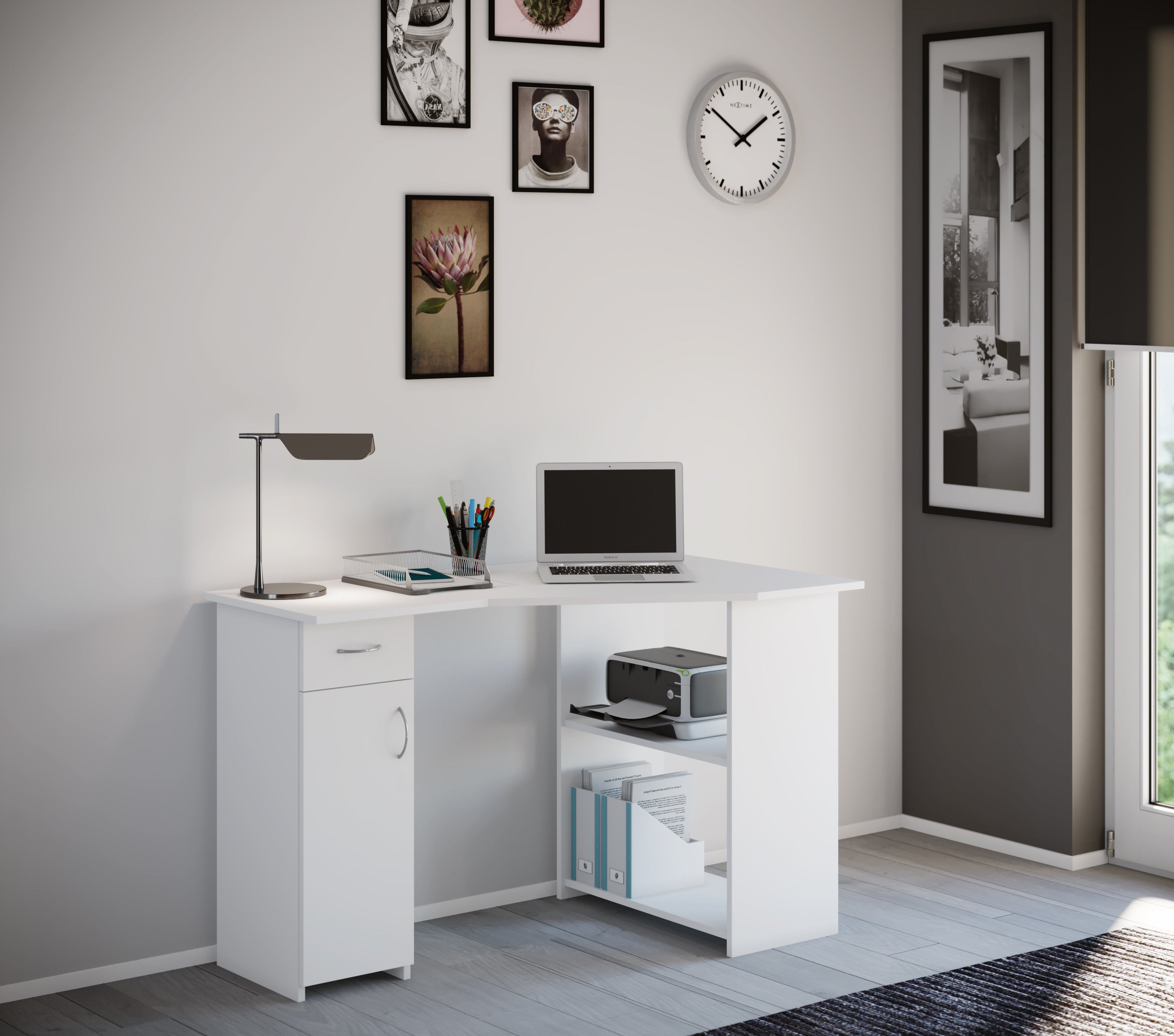 Kulmatyöpöytä Linzia, valkoinen