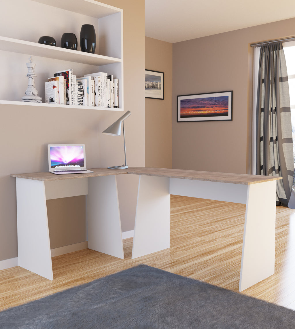 Kulmatyöpöytä Masola, valkoinen / puu