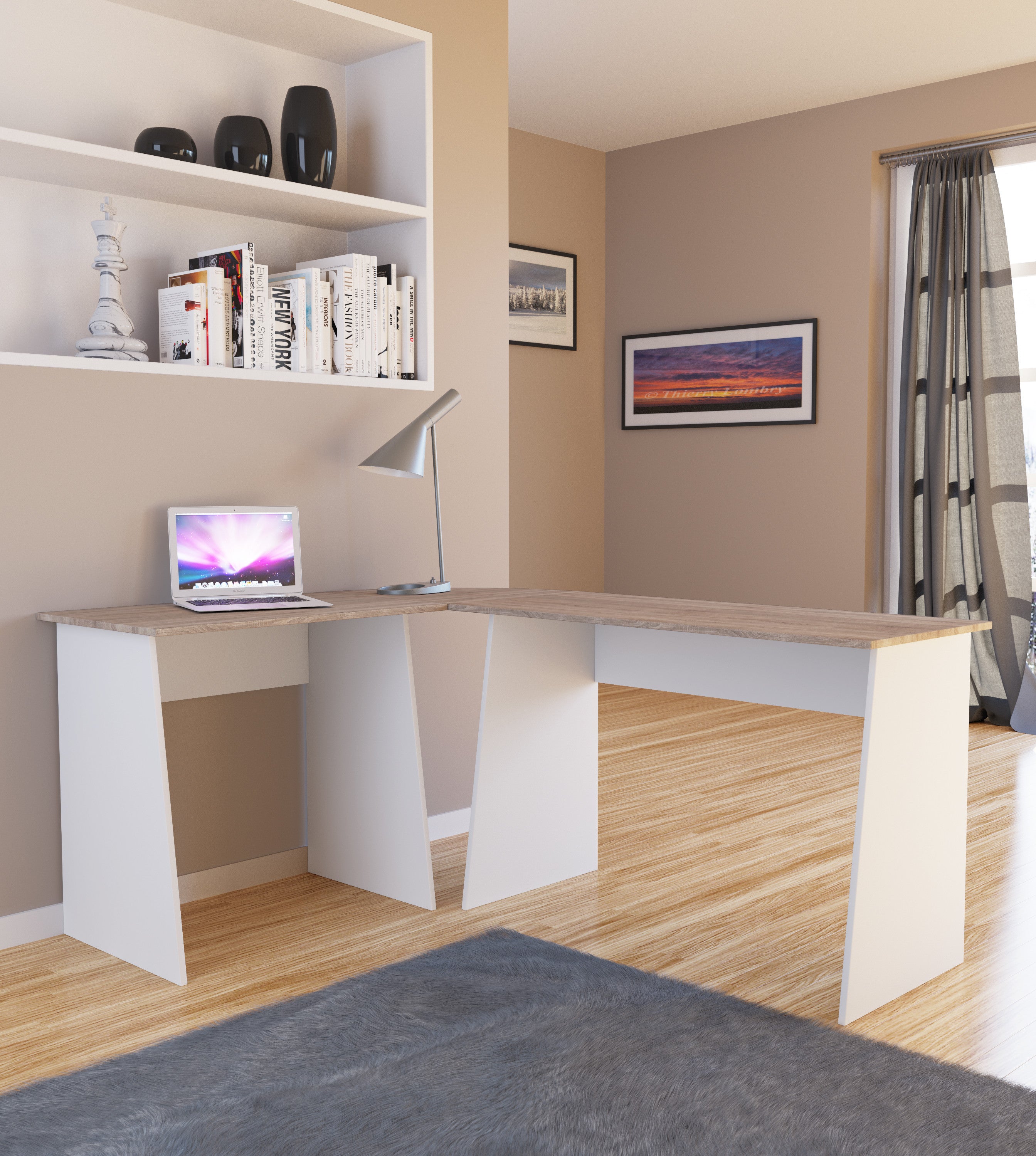 Kulmatyöpöytä Masola, valkoinen / puu