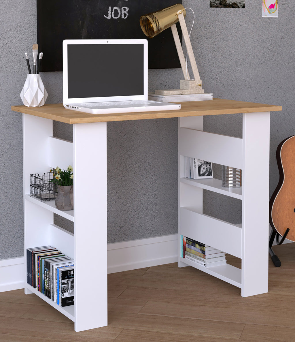 Tietokonepöytä Efilo, valkoinen / puu