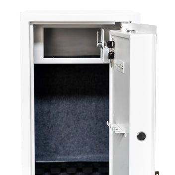 Asekaappi 5 aseelle 146 x 35 x 35 cm – EN 14450, lukittava lokero, valkoinen