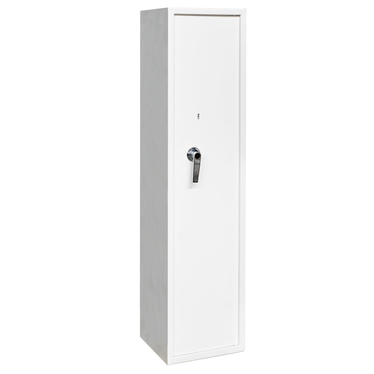 Asekaappi 5 aseelle 146 x 35 x 35 cm – EN 14450, lukittava lokero, valkoinen