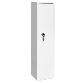 Asekaappi 5 aseelle 146 x 35 x 35 cm – EN 14450, lukittava lokero, valkoinen