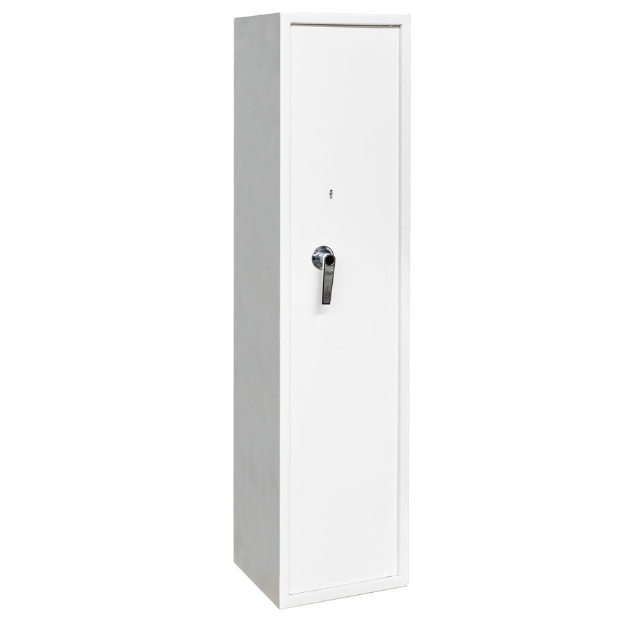 Vapenskåp för 5 vapen 146 x 35 x 35 cm – EN 14450, låsbart fack, vitt