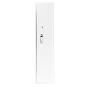 Asekaappi 5 aseelle 146 x 35 x 35 cm – EN 14450, lukittava lokero, valkoinen