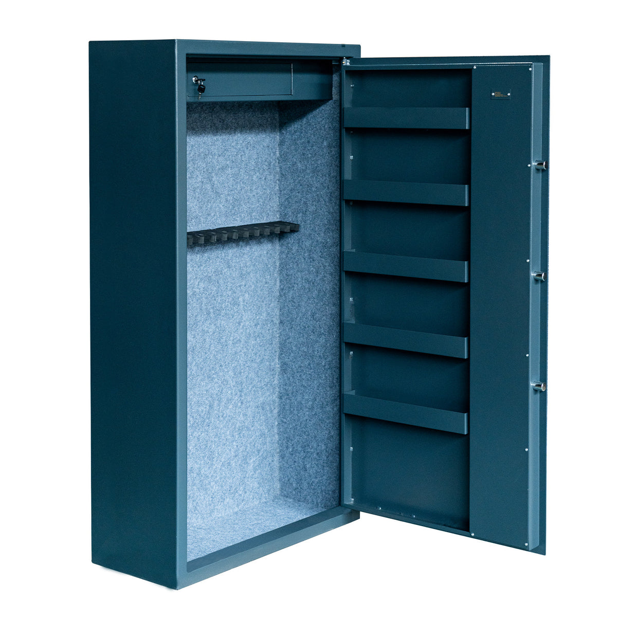 Vapenskåp för 16 vapen EN 14450 – 5 dörrhyllor, ammunfack, 149 x 80 x 35 cm