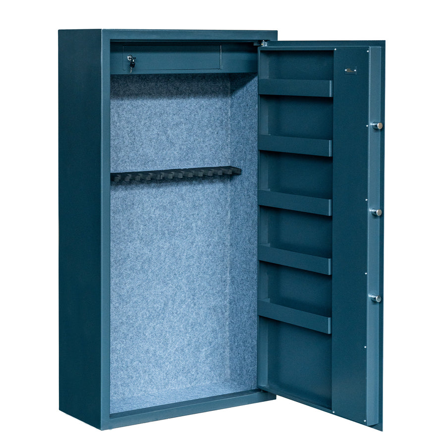 Vapenskåp för 16 vapen EN 14450 – 5 dörrhyllor, ammunfack, 149 x 80 x 35 cm