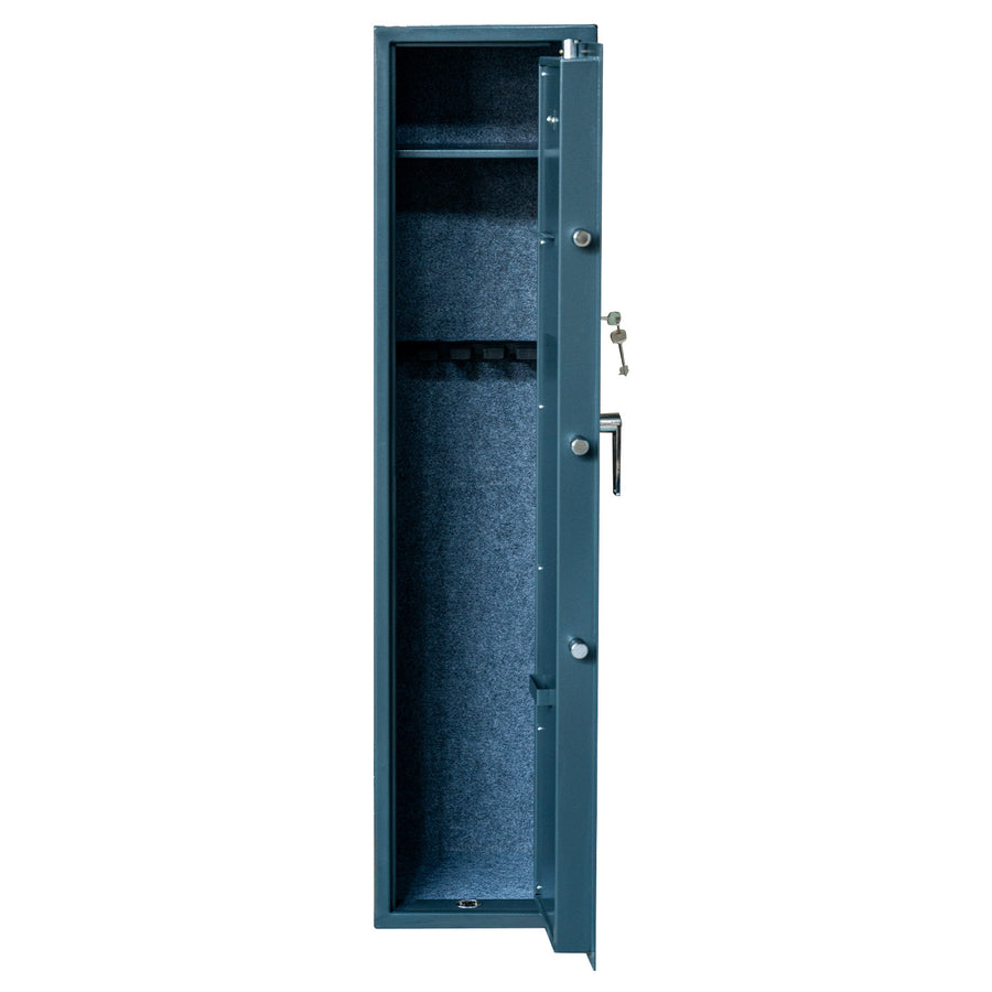 Vapenskåp för 5 vapen 146 x 35 x 35 cm – skenhylla, EN 14450, grå