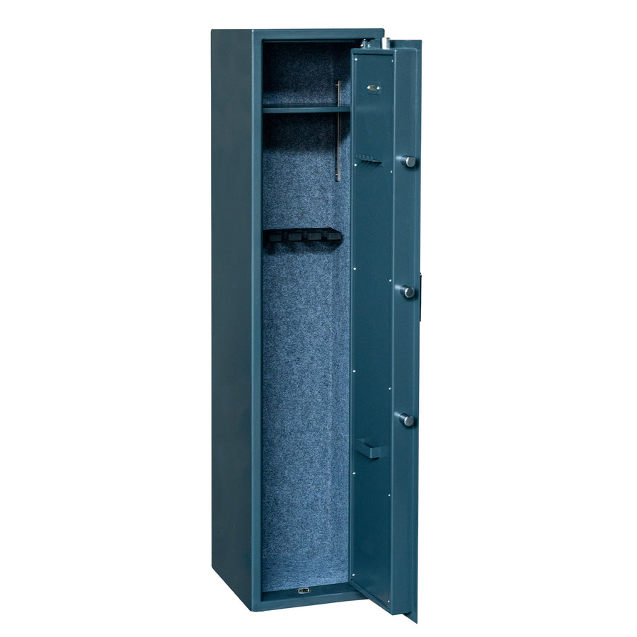 Vapenskåp för 5 vapen 146 x 35 x 35 cm – skenhylla, EN 14450, grå
