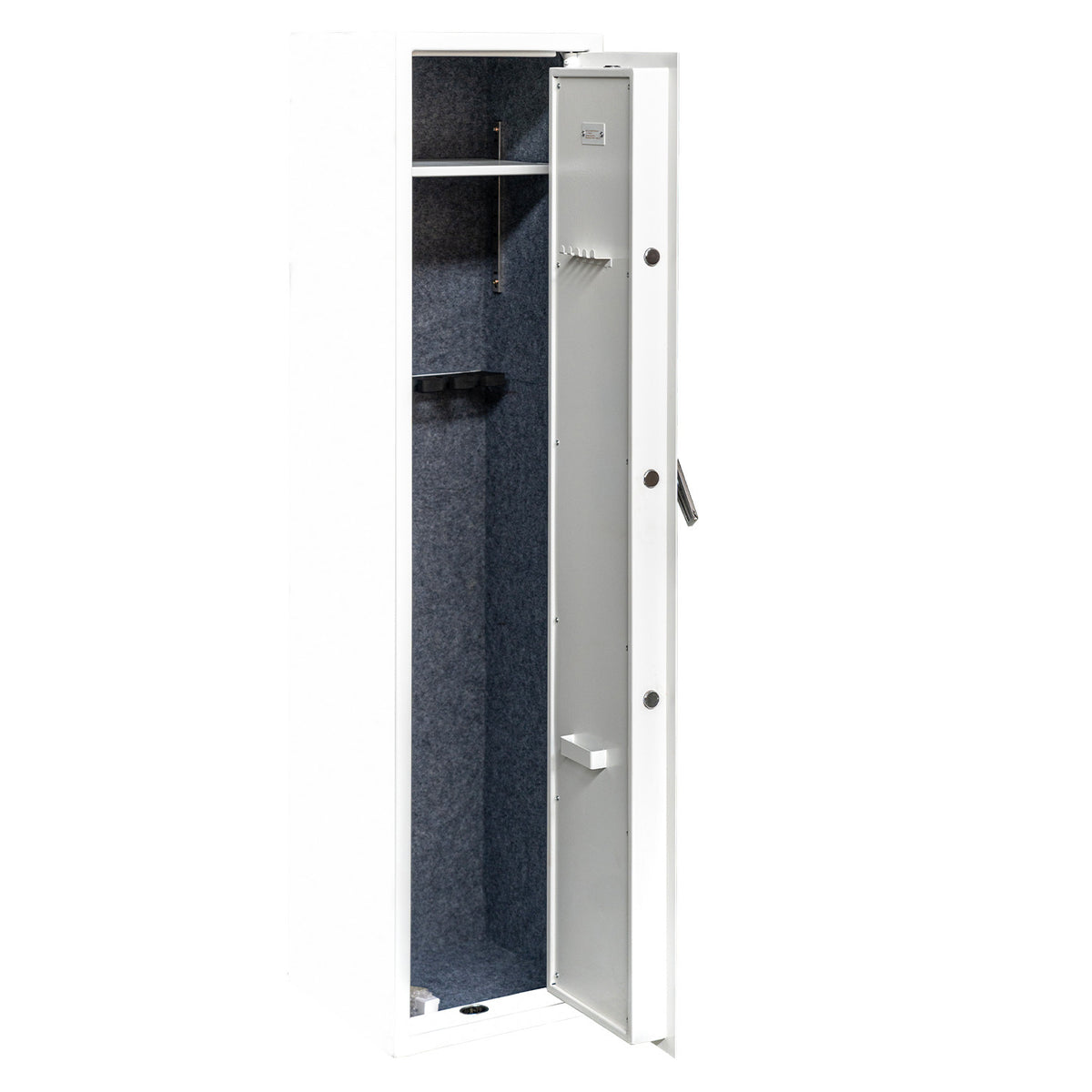 Vapenskåp för 5 vapen 146 x 35 x 35 cm – skenhylla, EN 14450, vit