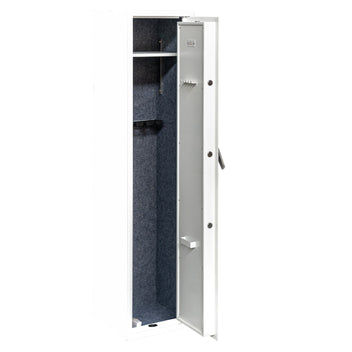 Vapenskåp för 5 vapen 146 x 35 x 35 cm – skenhylla, EN 14450, vit