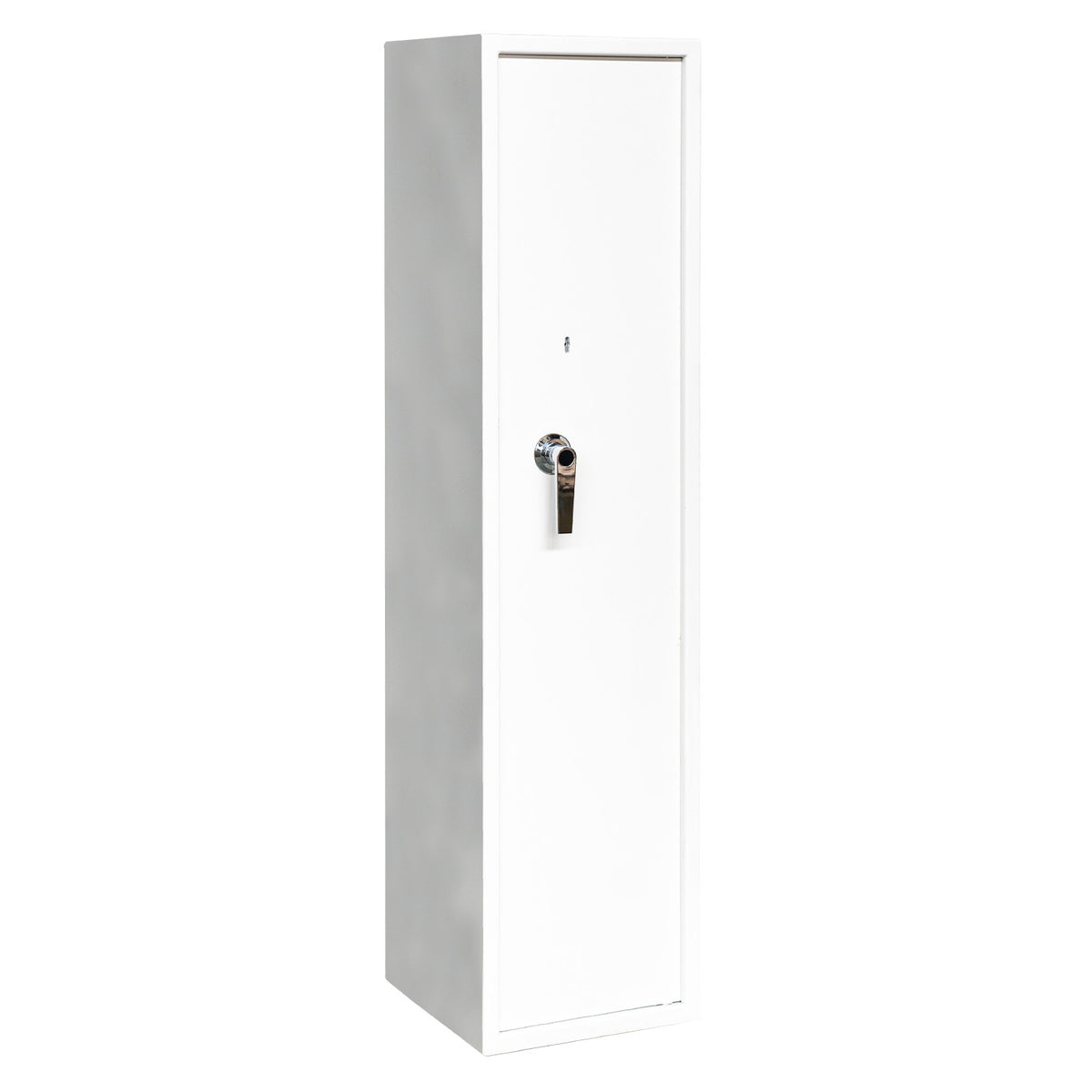 Asekaappi 5 aseelle 146 x 35 x 35 cm – kiskohylly, EN 14450, valkoinen
