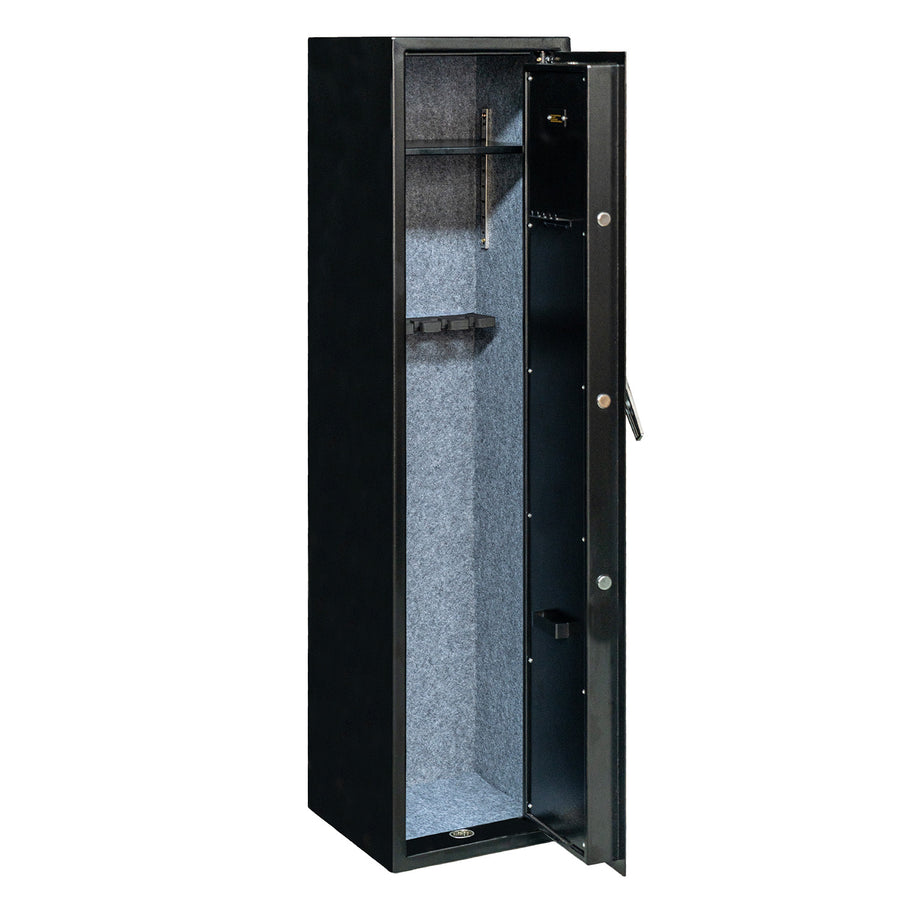 Vapenskåp för 5 vapen 146 x 35 x 35 cm – skenhylla, EN 14450, svart