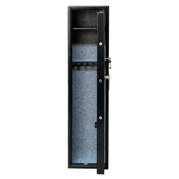 Asekaappi 5 aseelle 146 x 35 x 35 cm – kiskohylly, EN 14450, musta