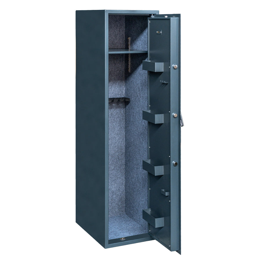 Vapenskåp för 7 vapen 159 x 41 x 50 cm – EN 14450 S1, justerbar hylla, grå