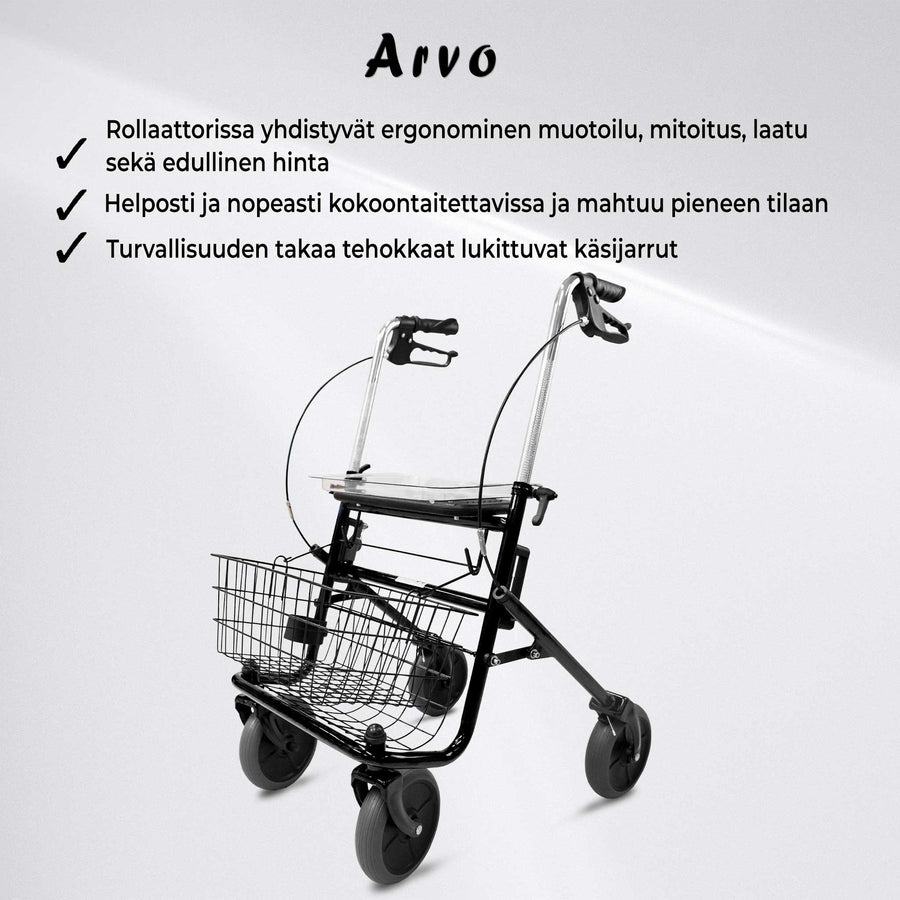Arvo Rollaattori för inomhus- och utomhusbruk, svart