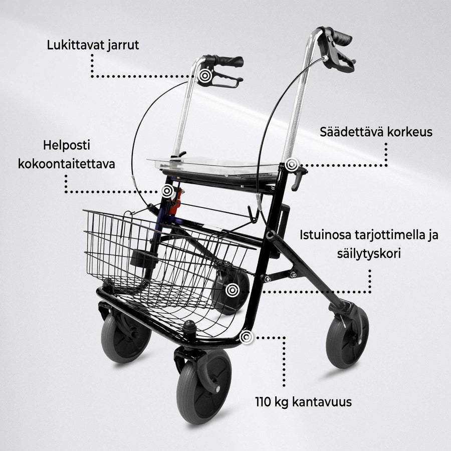 Arvo Rollaattori för inomhus- och utomhusbruk, svart