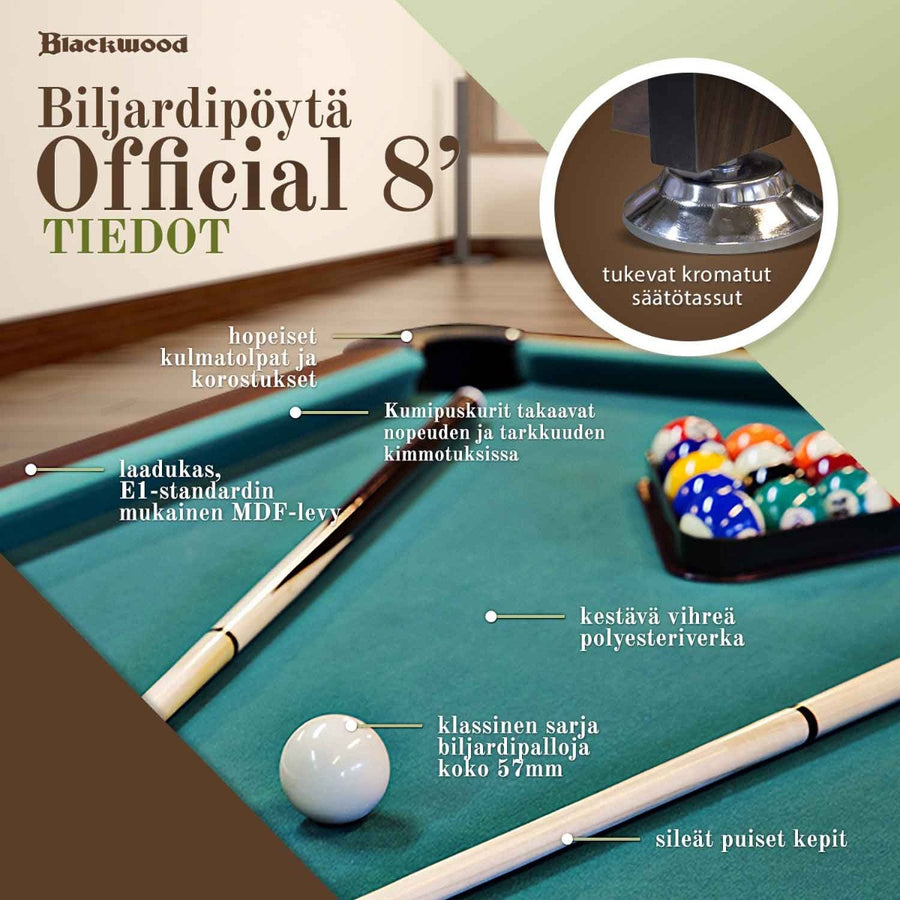 Biljardipöytä. 8' Official