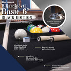BLACKWOOD BILJARDIPÖYTÄ. BASIC 6' MUSTA