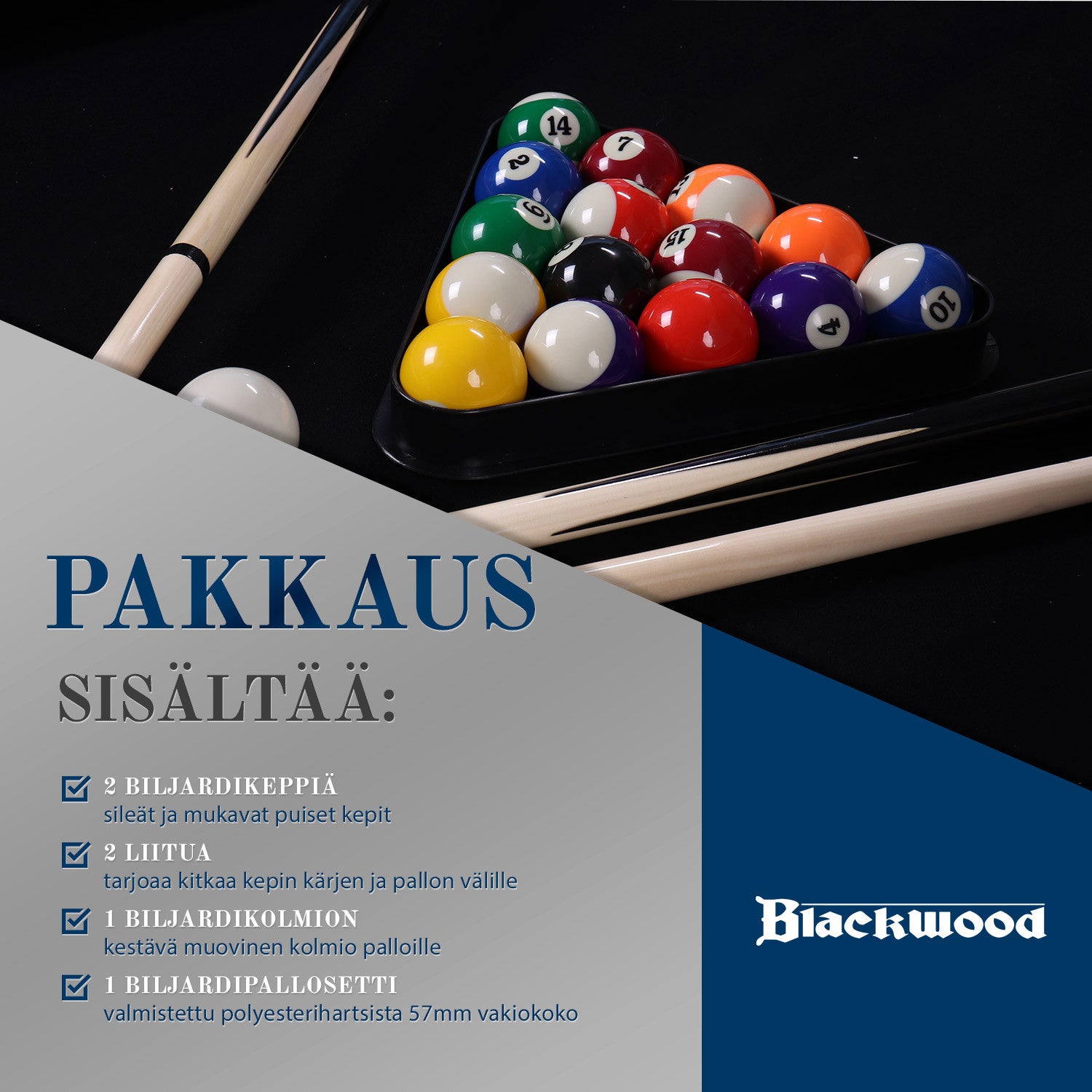 BLACKWOOD BILJARDIPÖYTÄ. BASIC 6' MUSTA