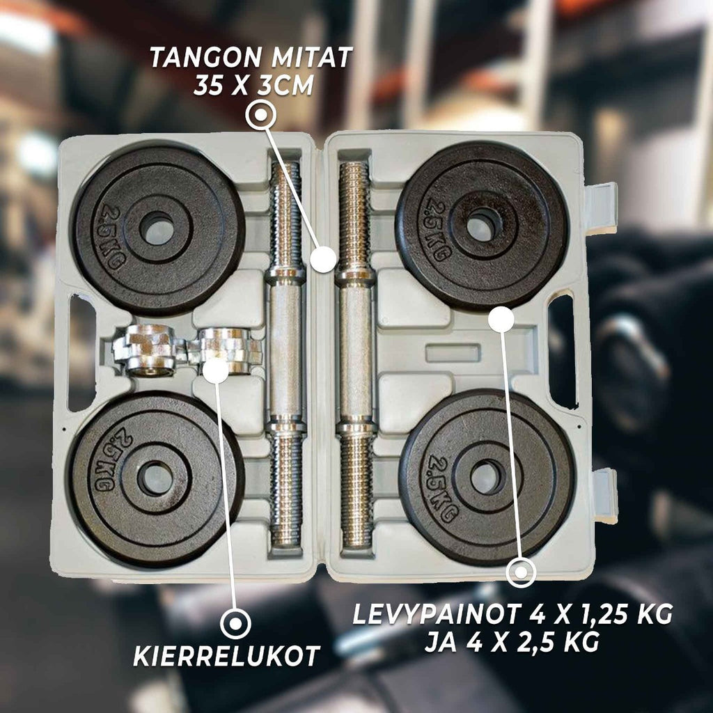 FS 20KG KÄSIPAINOSETTI SALKUSSA