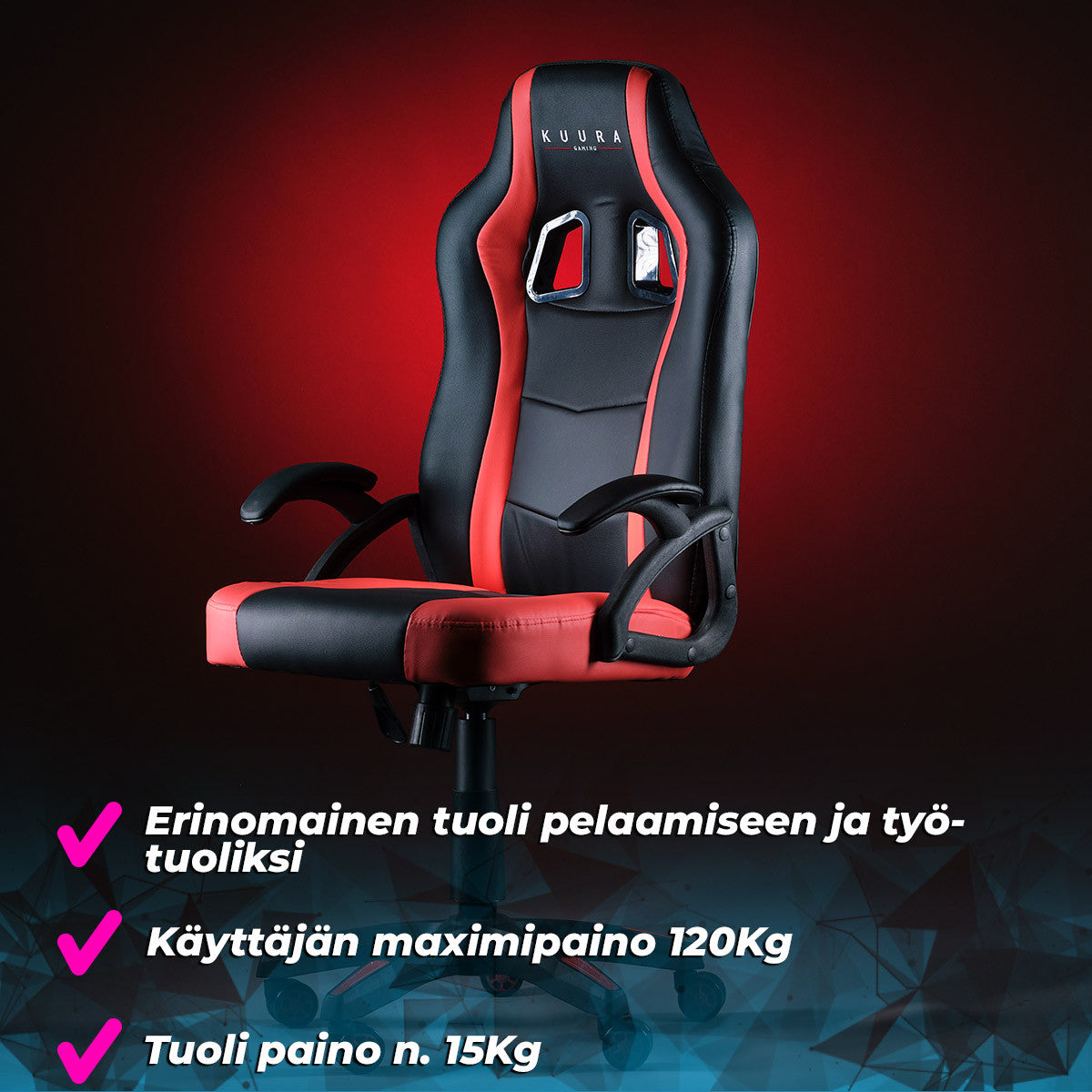 KUURA GAMING PELITUOLI GAMER MUSTA/PUNAINEN