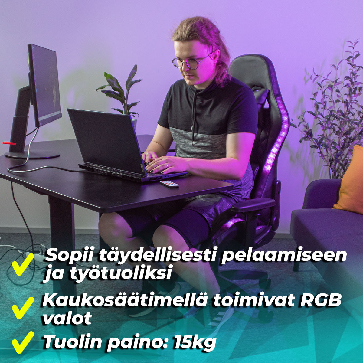 KUURA GAMING PELITUOLI RGB MUSTA