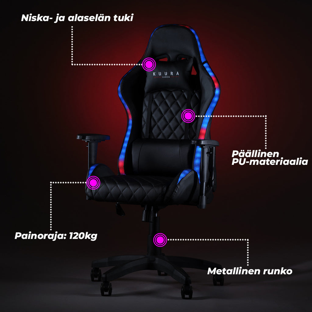 KUURA GAMING PELITUOLI RGB MUSTA