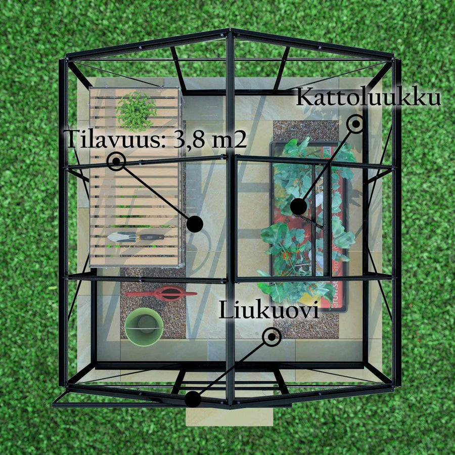 Glasväxthus Svart 3,8 m2