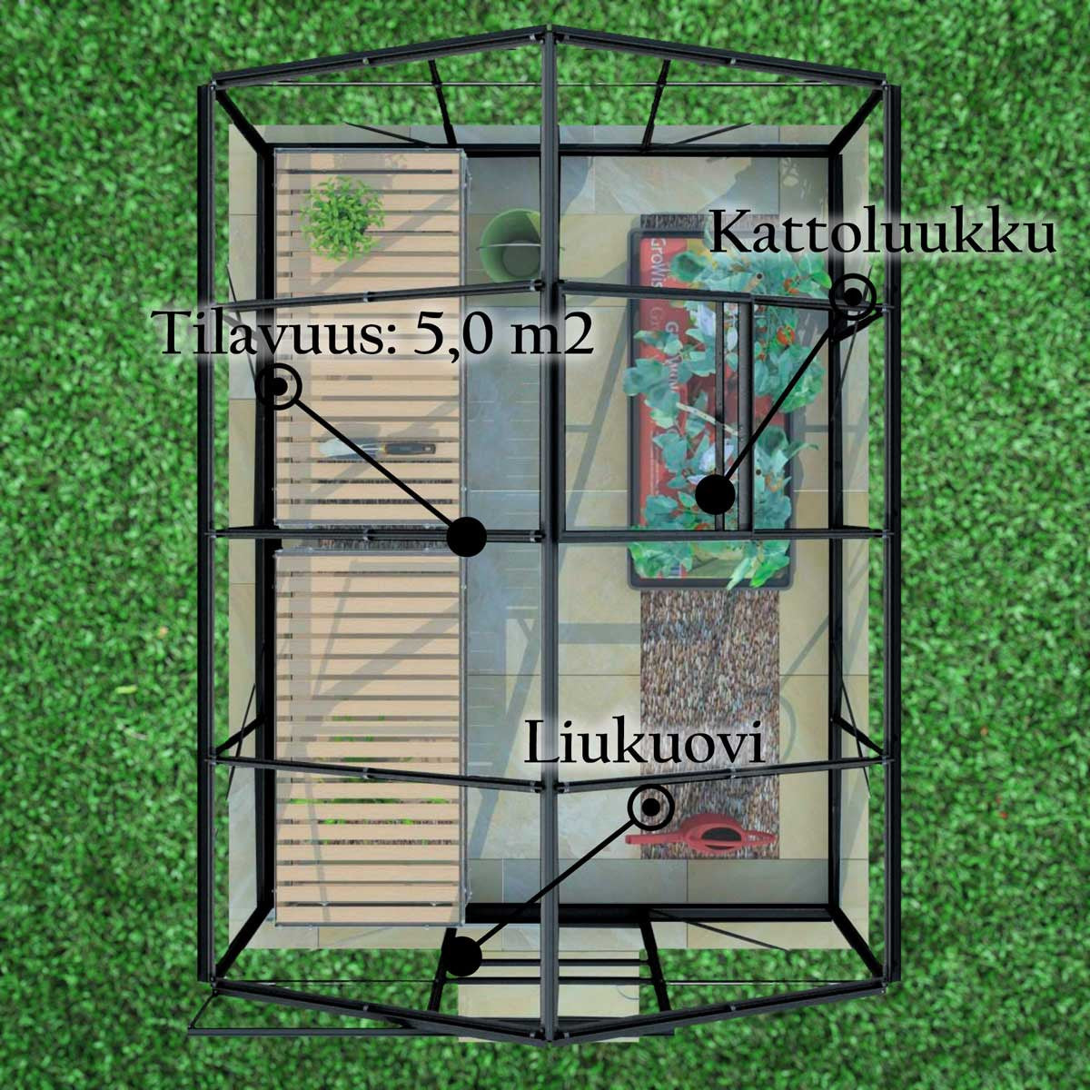 LYKKE LASI KASVIHUONE MUSTA 5 M2