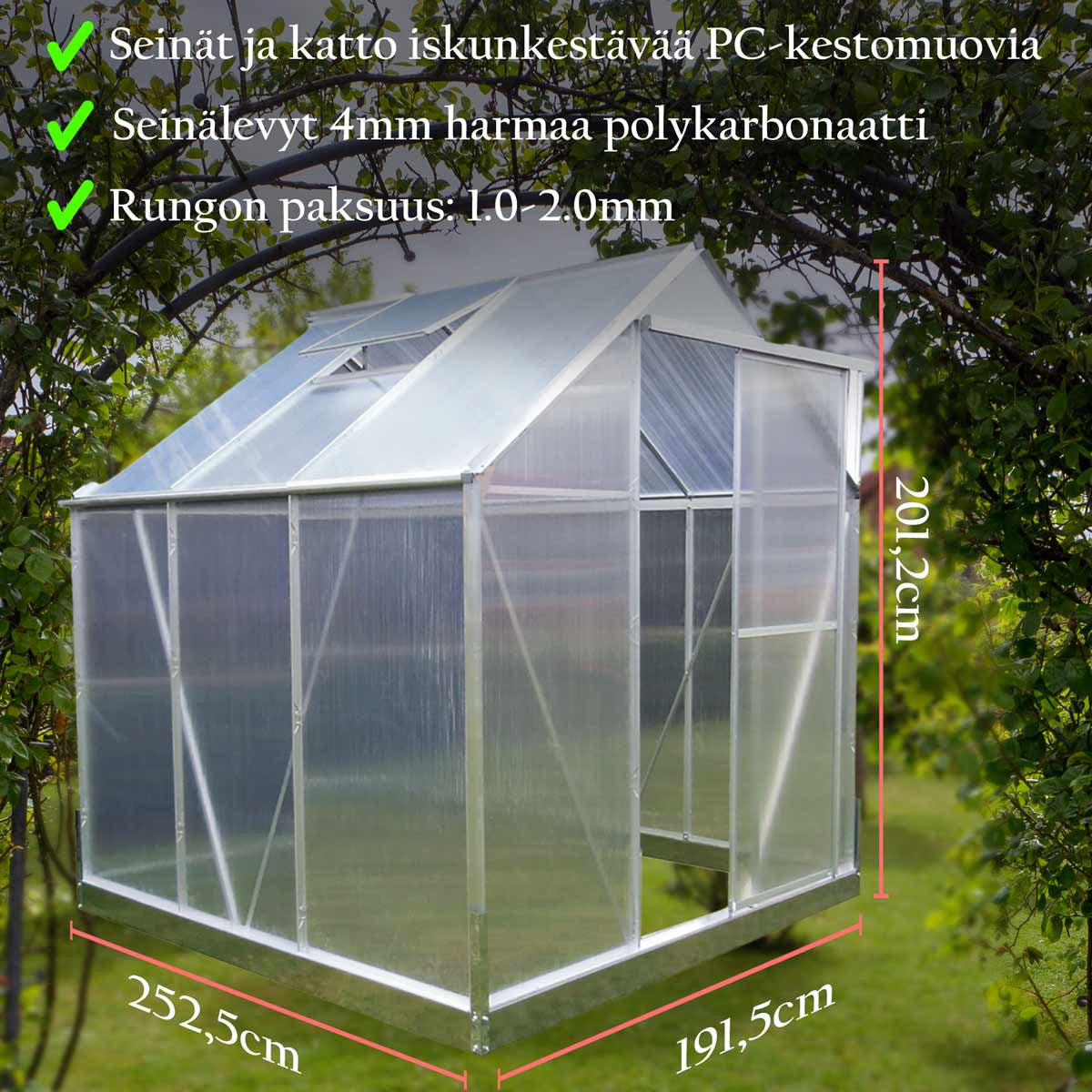 LYKKE PC KASVIHUONE HOPEA 4.8 M2