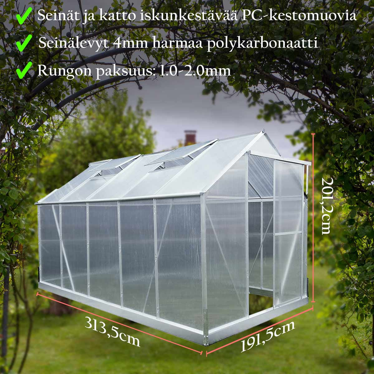 LYKKE PC KASVIHUONE HOPEA 6.0 M2