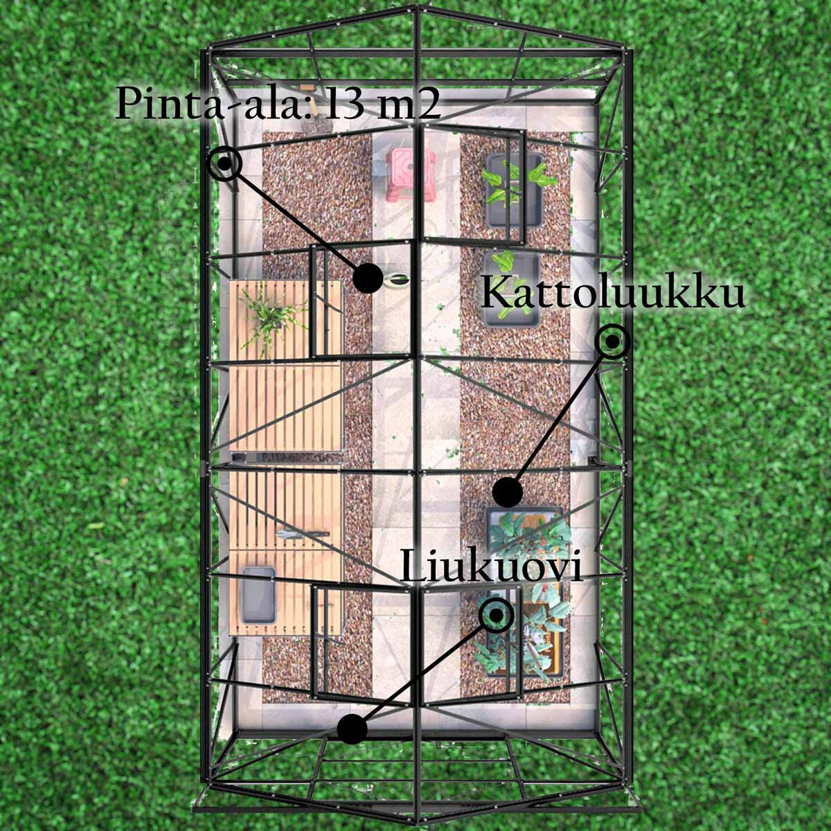 LYKKE HYBRIDI KASVIHUONE MUSTA 13 M2