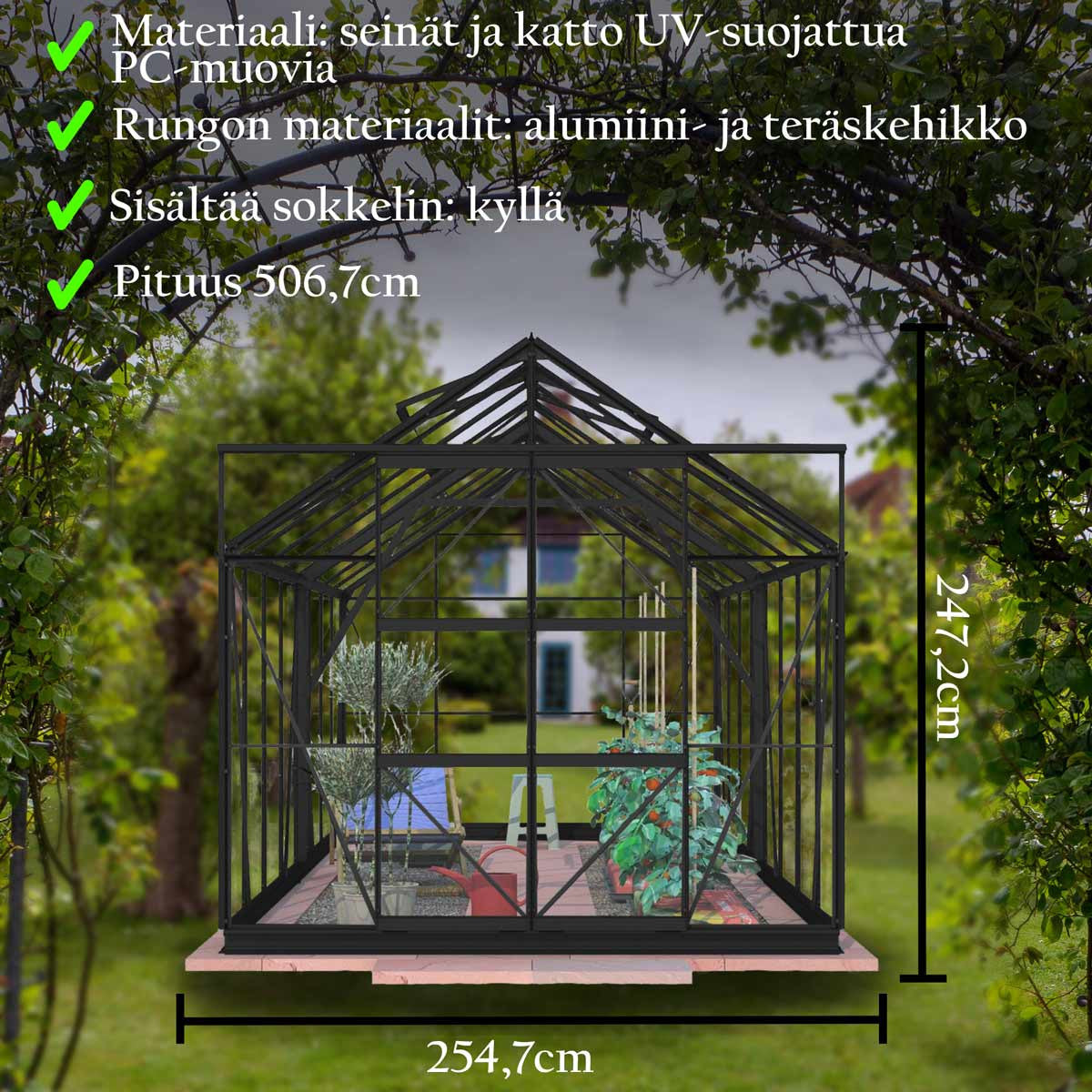 LYKKE HYBRIDI KASVIHUONE MUSTA 13 M2