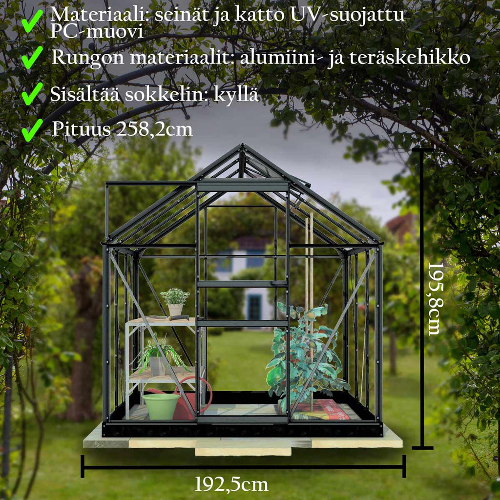 LYKKE PC KASVIHUONE MUSTA 5 M2