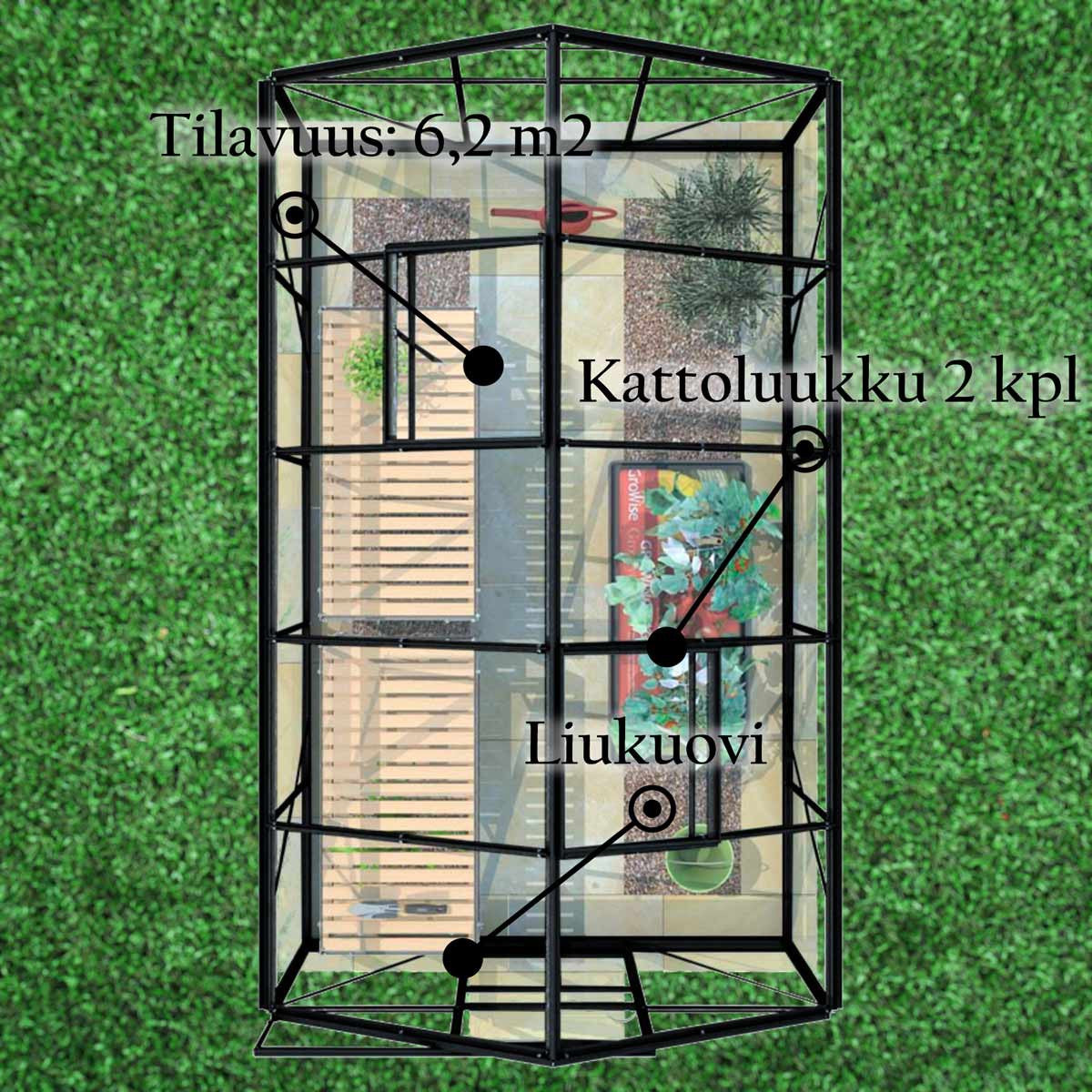 LYKKE PC KASVIHUONE MUSTA 6.2 M2