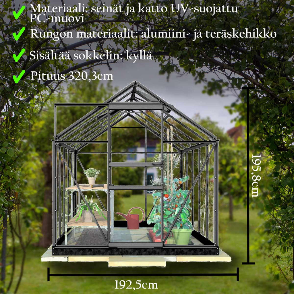 LYKKE PC KASVIHUONE MUSTA 6.2 M2